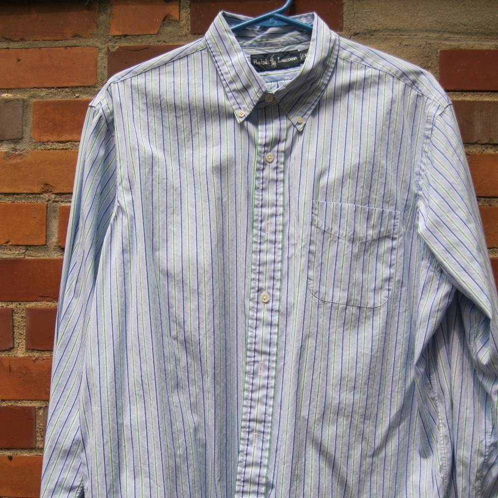 Ralph Lauren dress shirt blue green stripe Mens XL